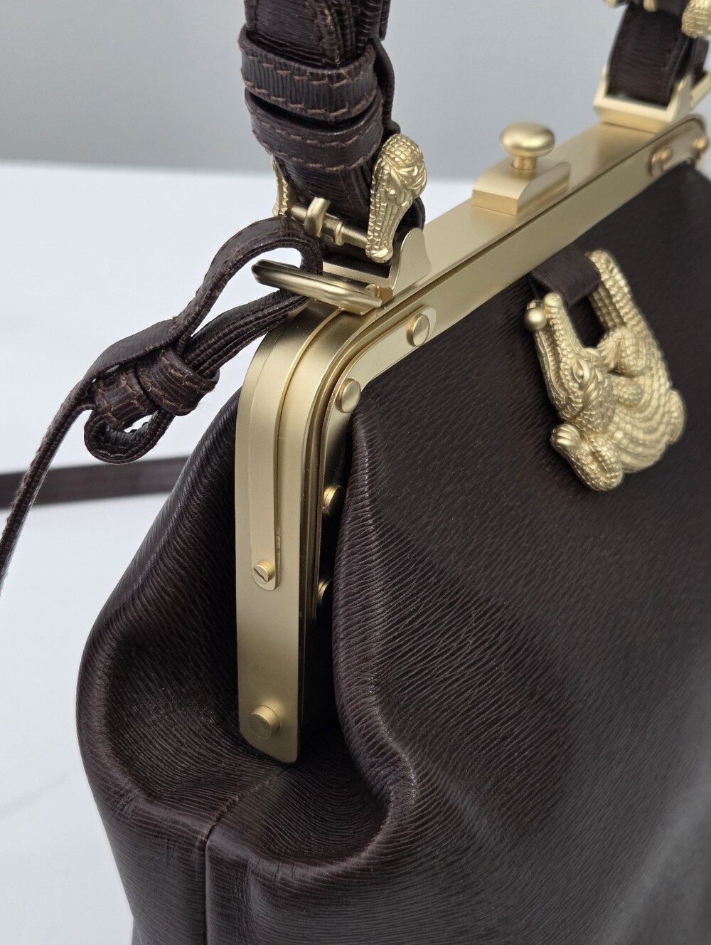 BARRY KIESELSTEIN CORD BROWN LEATHER TROPHY SATCHEL BAG ALLIGATOR FEET - Picture 6 of 16